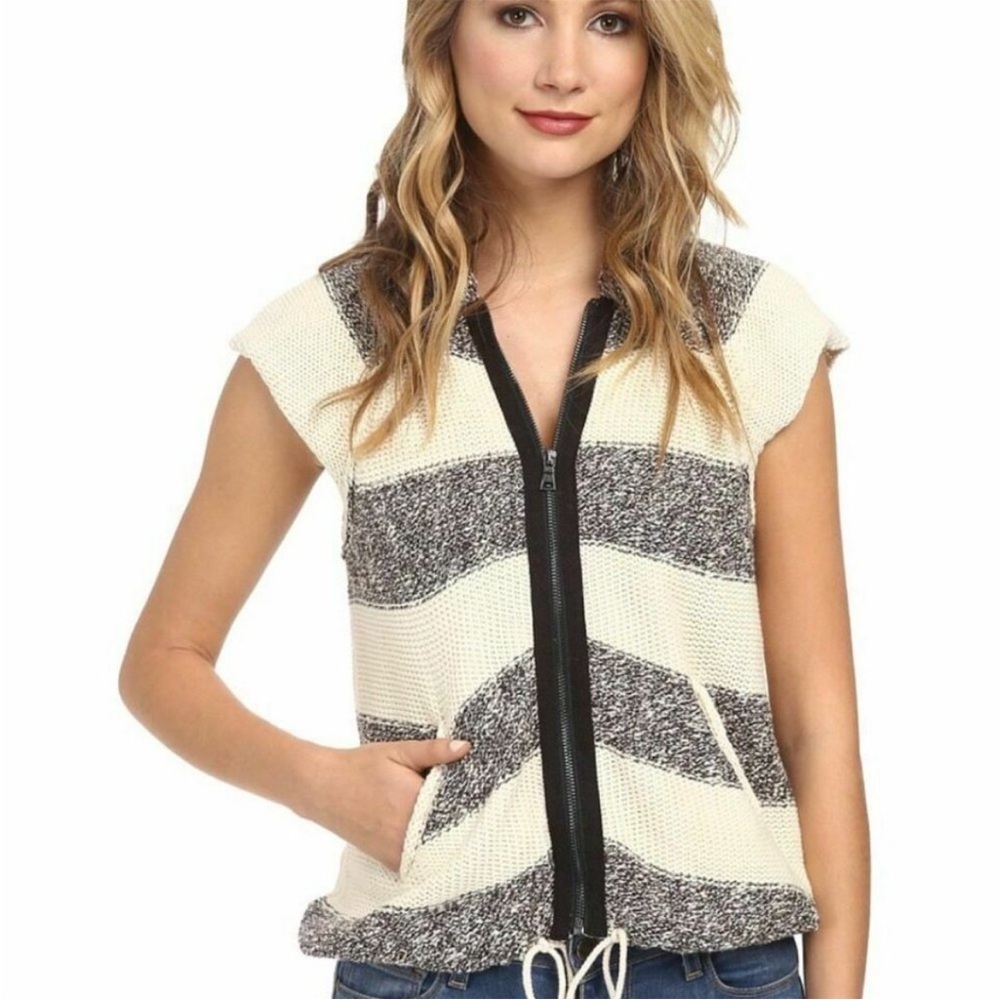 Free People Regatta Striped Hooded Zip Front Sweater Sleeveless Medium - Picture 11 of 12